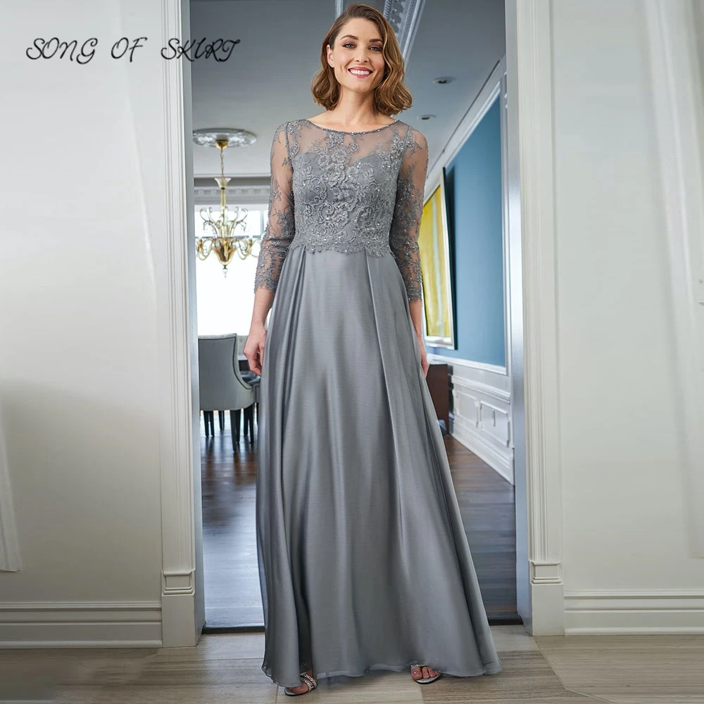 Customized Elegant Dark Grey Mother Of Bride Dresses Simplicity Big V-neck High Split Mom Evening Formal Gown Robe De Soirée Fem