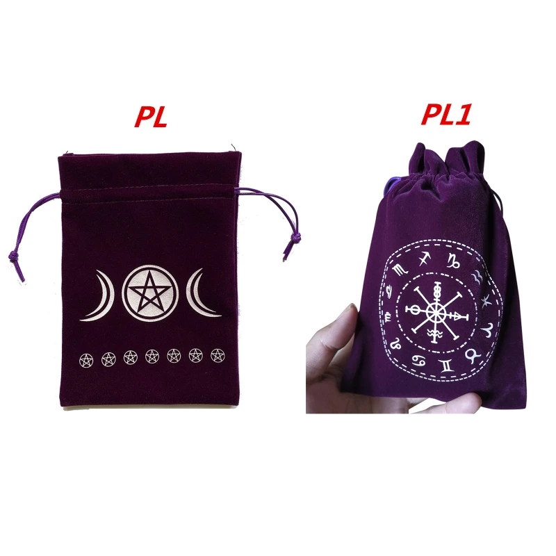 Sac de rangement en velours, Phase de lune, Tarot, Oracle, cartes, Runes, Constellation, accessoires de Divination, bijoux, dés, cordon de serrage