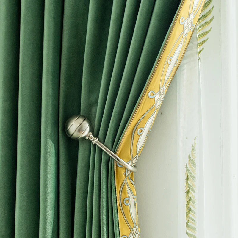 

Custom curtains modern Simplicity Nordic flannel green lace embroidery blackout curtain livingroom bedroom tulle M1066