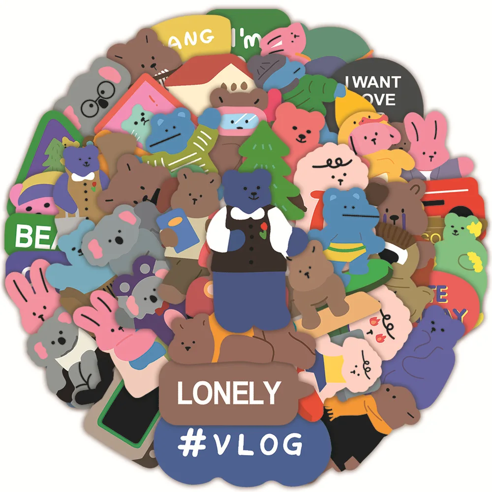 10/30/50pcs Korean Cartoon Ins Wind Love Bear Graffiti Stickers Travel Laptop Diy Car Bike Decal Decor Manga Animal Stickers