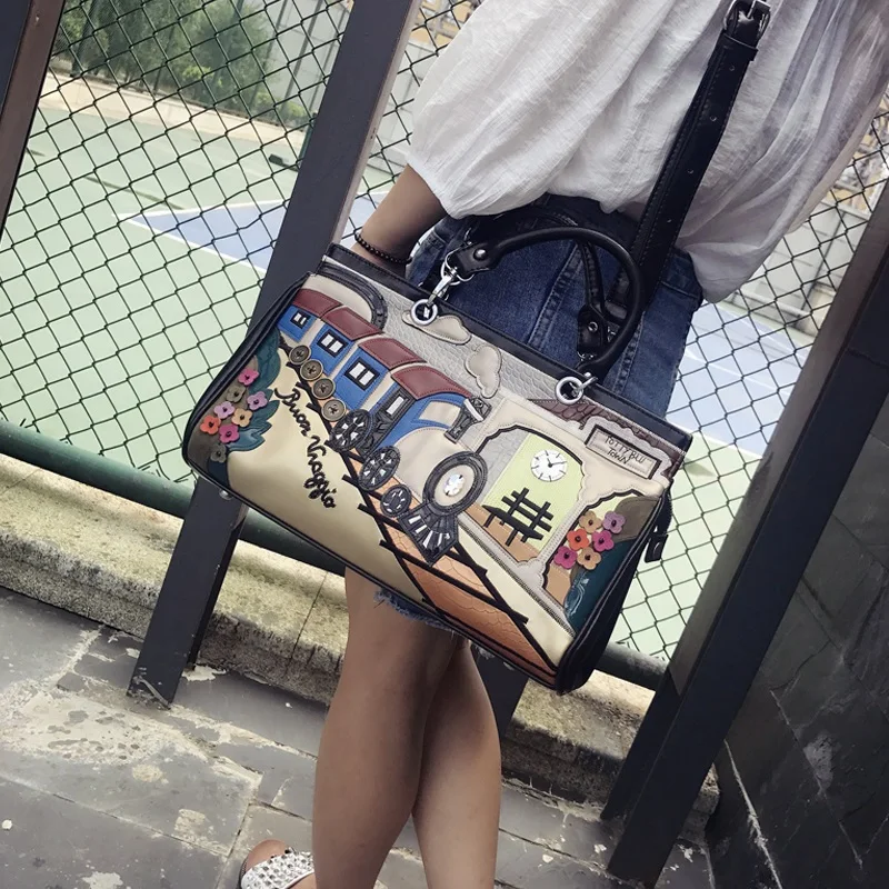 Printing Cartoon Women Shoulder Bag Fashion Purses and Handbags Train Pattern Designer Bag Casual Totes Messenger Bag Pu Leather