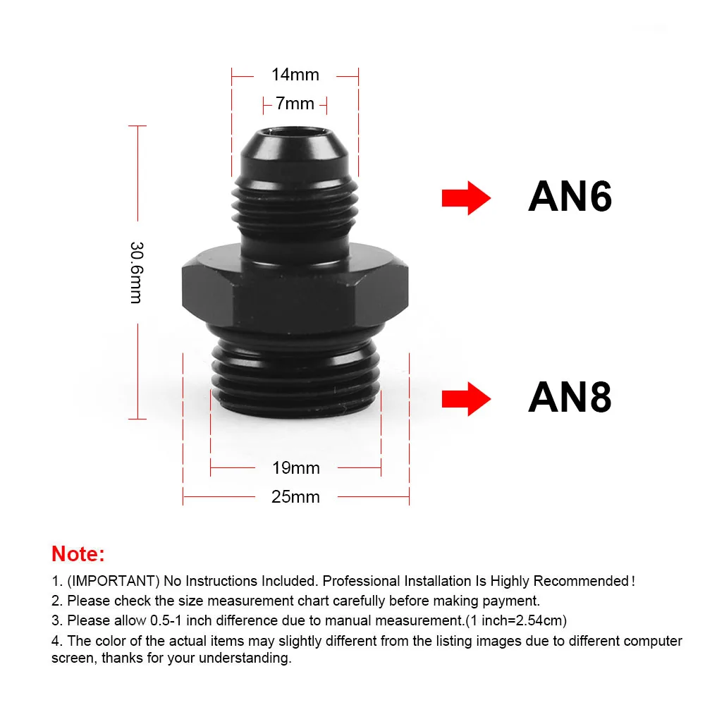 Male Adapter Fitting Black Anodized ORB-8 O-ring Boss AN8 8AN to AN6 6AN TT101907