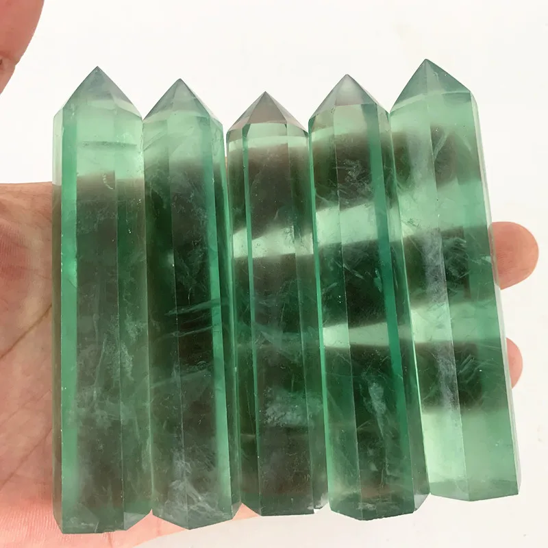 Natural Clear Fluorite Crystal Wand Point Stone Tower Decoration Real Green Crystals Spiritual Witchcraft Healing Reiki Quartz