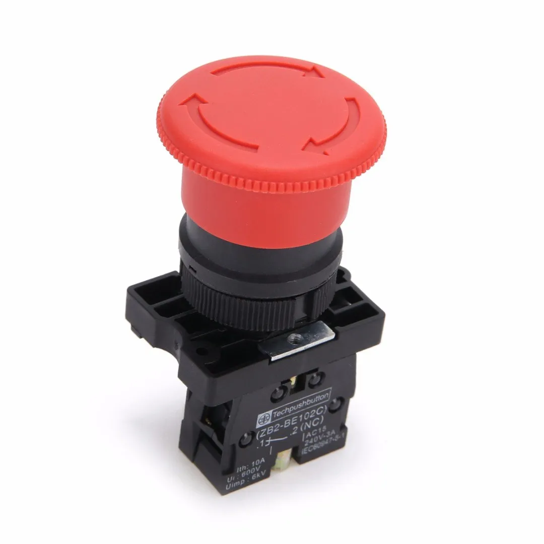 22mm Emergency Stop Mushroom Push Button Switch ZB2-BE102C Red NC XB2-ES542 Control Electrical Starter Switch 600V/10A