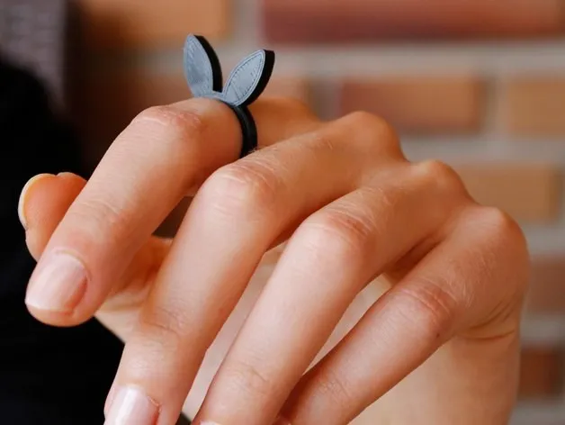 3D Printed 2 Set Black and White Bunny Ring