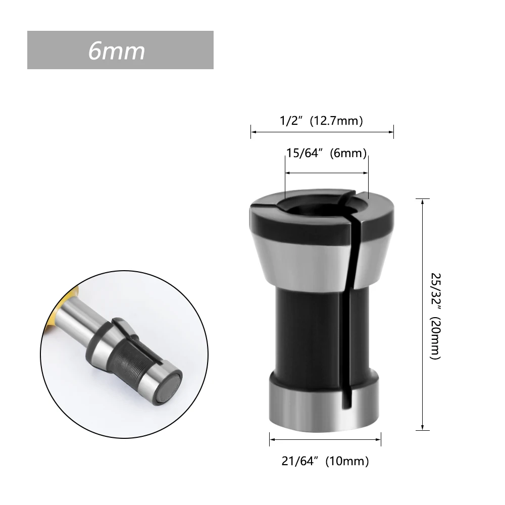 LAVIE 1pc 3PCS Set Collets 6.35mm 8mm 6mm Collet Chuck Engraving Trimming Machine Electric Router Milling Cutter Accessories