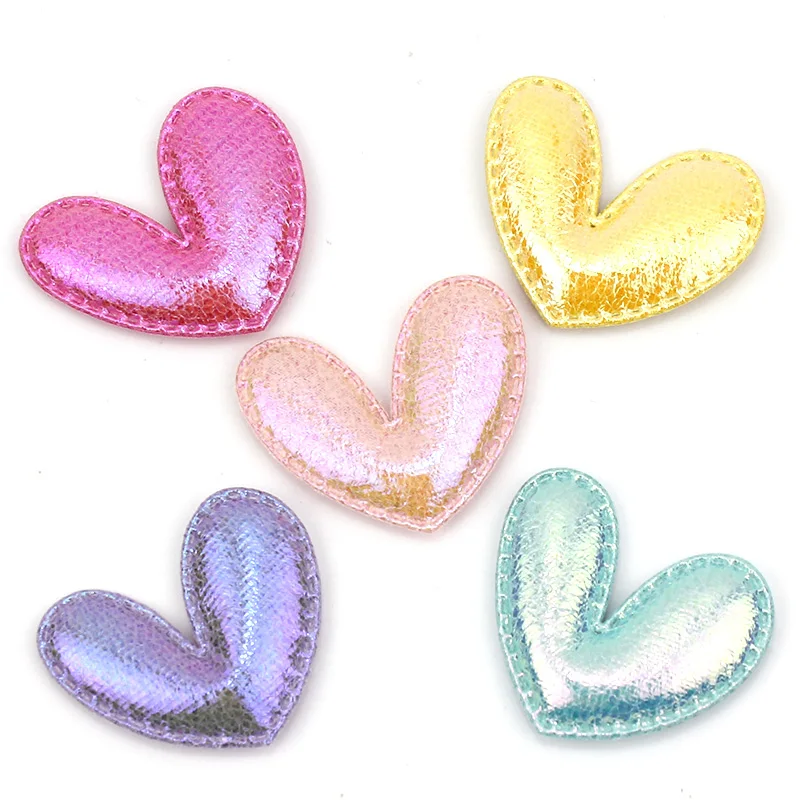 35Pcs 3.5*4cm Shiny PU Leather Heart Padded Appliques For DIY Hairpin Headwear Gifts Crafts Decoration Clothing Accessories