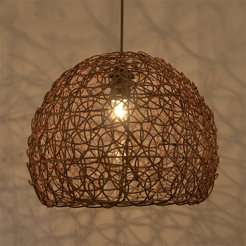 

Southeast Asian Rattan Bird's Nest Pendant Lights Pastoral Retro Round Lamp Tea Room Restaurant Lantern Hanging Lights Fixtures