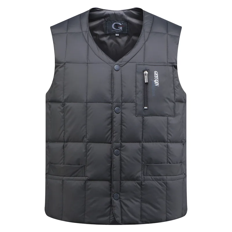 Men\'s Lightweight White Duck Down Jacket Vest 2023 Winter Warm Sleeveless V-neck Button Down Waistcoat Male Fashion Casual Vest