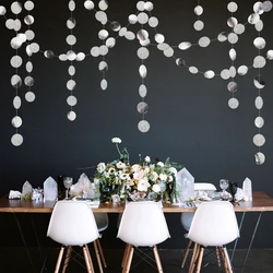 13Ft Glitter Silver Paper Circle String Dots Garlands Paper Hanging For Wedding Engagement Bridal Shower Banner Party Supplies