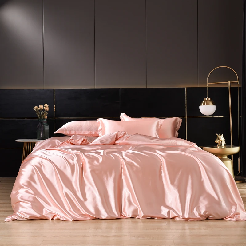 JuwenSilk Four-Piece Set Fitted Sheet European Style Silky Sleep Naked Mulberry Silk Quilt Cover Summer Ice Silk Bed Sheets Sil