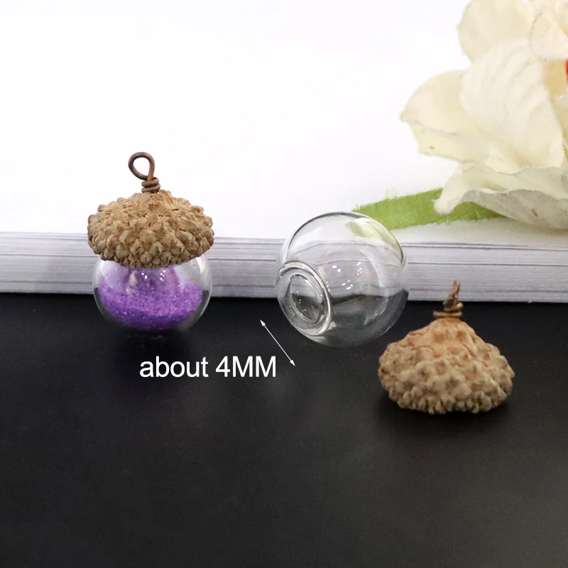 4PCS 12/14/16/18/20/25MM DIY Glass Vial With Natural Acorn Caps Wishing Bottles Pendants Jewelry Accessory