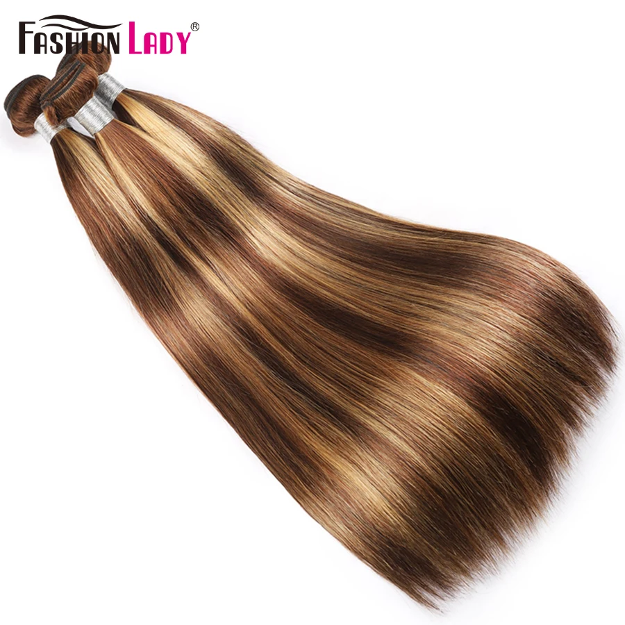 Fashion Lady – mèches brésiliennes non-remy lisses pré-colorées, cheveux naturels à reflets P4/27, lots de 3/4