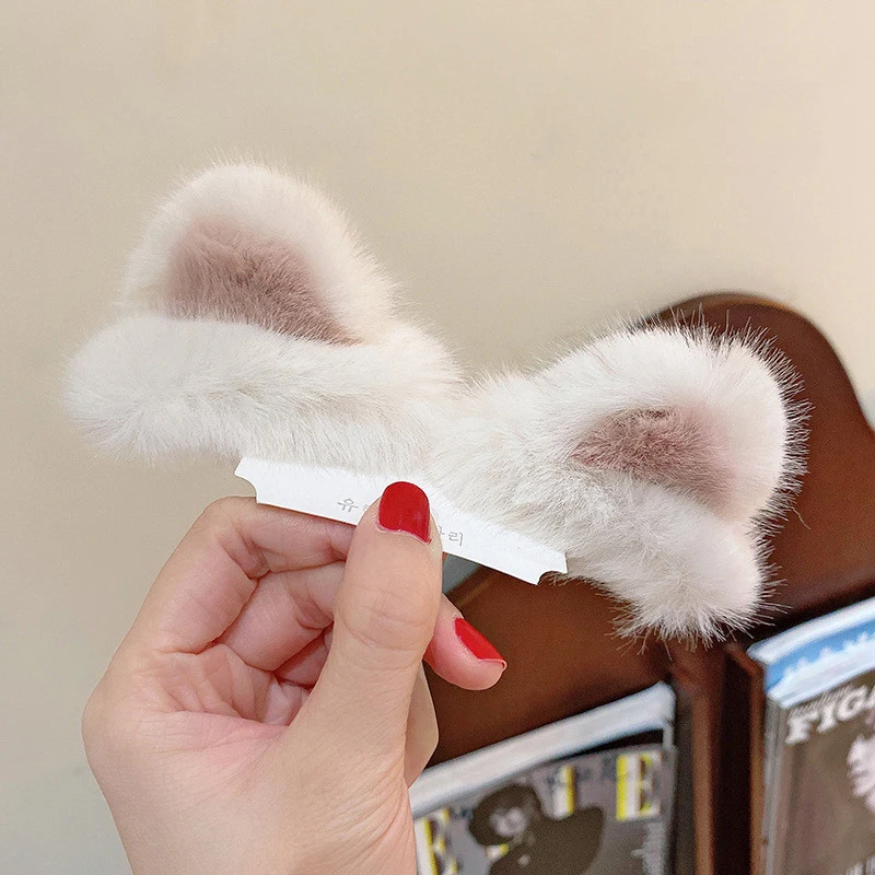 Ruoshui 2PCS Woman Girls Lovely Fluffy Hairpins Sets Animal Ear Hair Clips Cat Hair Accessories Barrettes Hairgrip Headwear