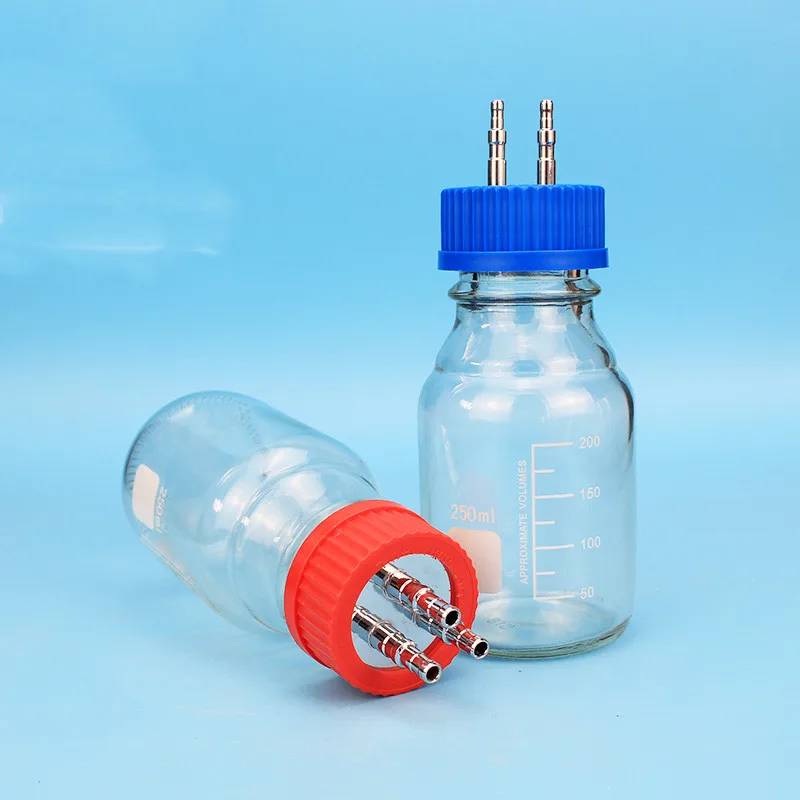 Glass Feeding Bottle Stainless Steel Cap for Fermentor Reactor Bottle One Way Two Way Three Way 100 / 250 / 500 / 1000ml