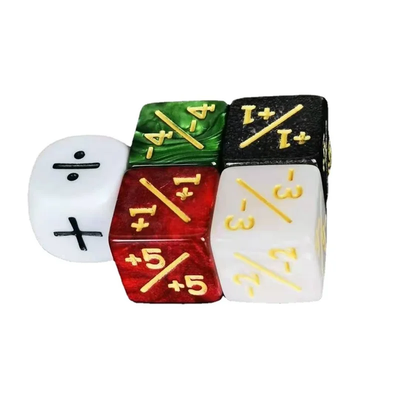 5Pcs/set Addition, Subtraction, Multiplication and Division Dice 16mm Double Addition and Subtraction Flow Pattern Pearl Texture