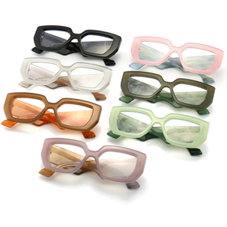 New Fashion Colorful Square Women Glasses Frame Clear Anti-Blu-Ray Spring Hinge Wide Legs Eyewear Men Optical Polygon Frame