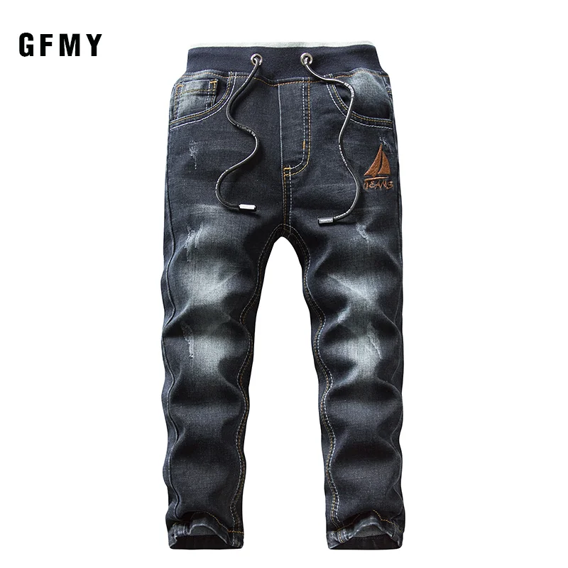 GFMY Brand 2021 Leisure Winter Black Plus Velvet Boys Jeans 3year -10year Keep warm Straight type Children\'s Pants 9082