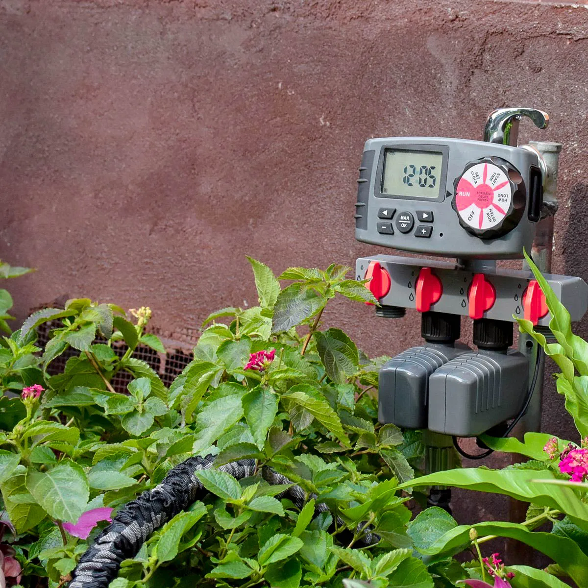 Yardeen Automatic Solenoid Valve Garden Watering Timer Connected to Four Out-let Garden Controller System