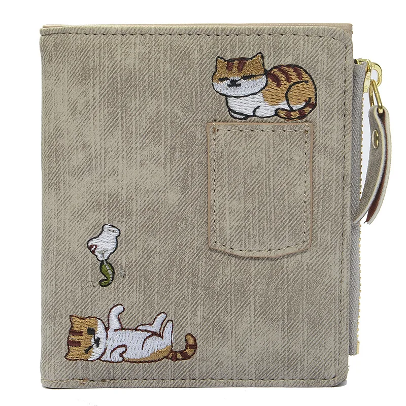 2020 INS Mori Cute Wallet Women Embroidery Cat Wallet Zipper Coin Purse Short Women Wallet Mini Cards Holder Bag Carteras Mujer