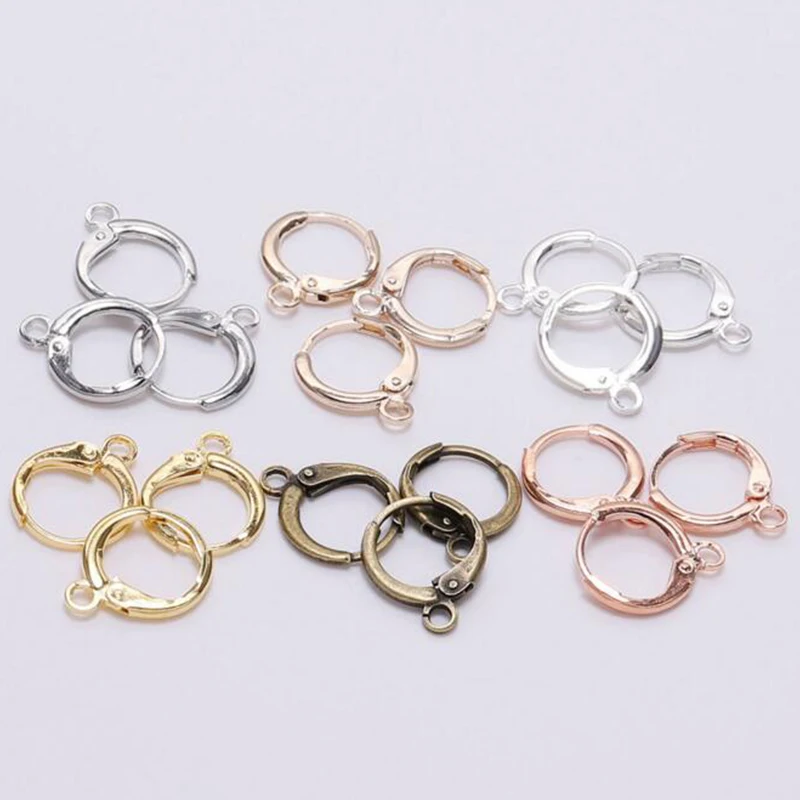 20pcs 14X12mm Brass Gold Silver French Lever Circle Earring Hooks Wire Ear Clasp Settings Base for DIY Earrings Jewelry Making