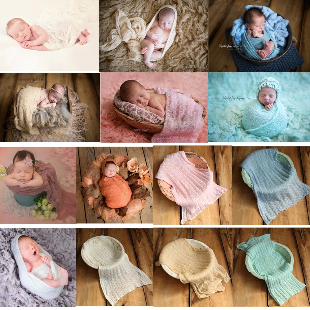 Stretch Soft Knitted Mohair Baby Wraps Newborn Photography Props Infant Photo Shoot Accessories Studio Background Layer