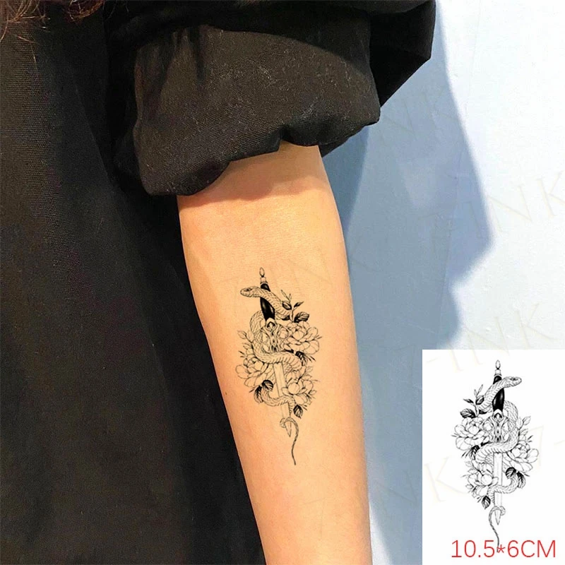 Waterproof Temporary Tattoo Sticker Dagger Knife Snake Flower Body Art Makeup Fake Tatto Flash Tatoo For Men Women