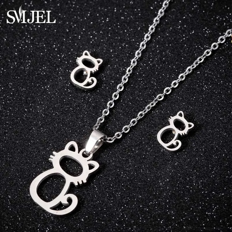 Cute Stainless Steel Butterfly Necklace & Earrings Set