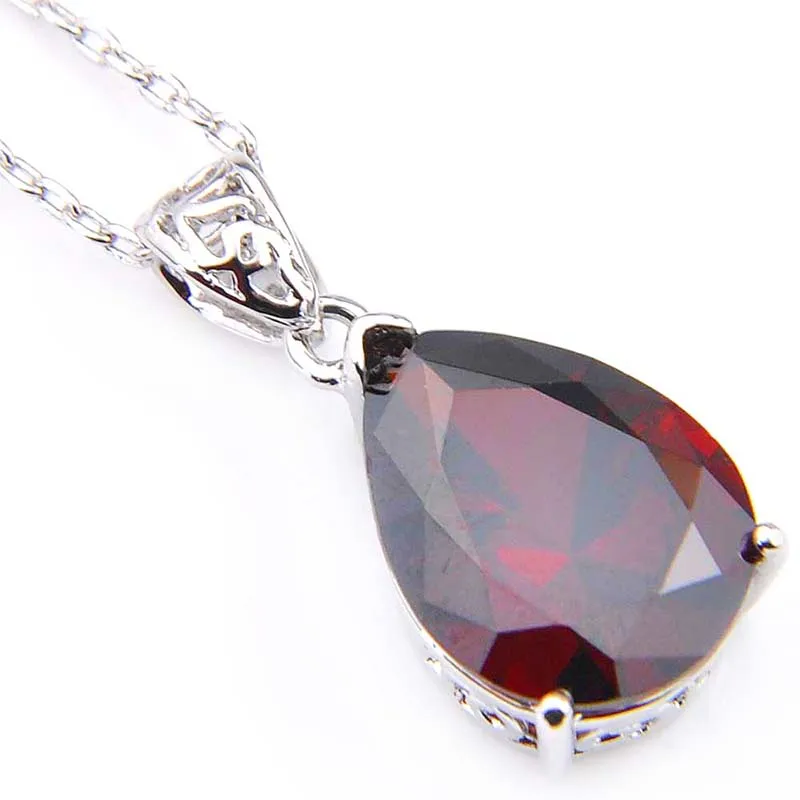 

Big Offer MIX 5 PCS Holiday Gifts Teardrop Heart Cut Fire Original Red Garnet Silver Necklaces Pendants