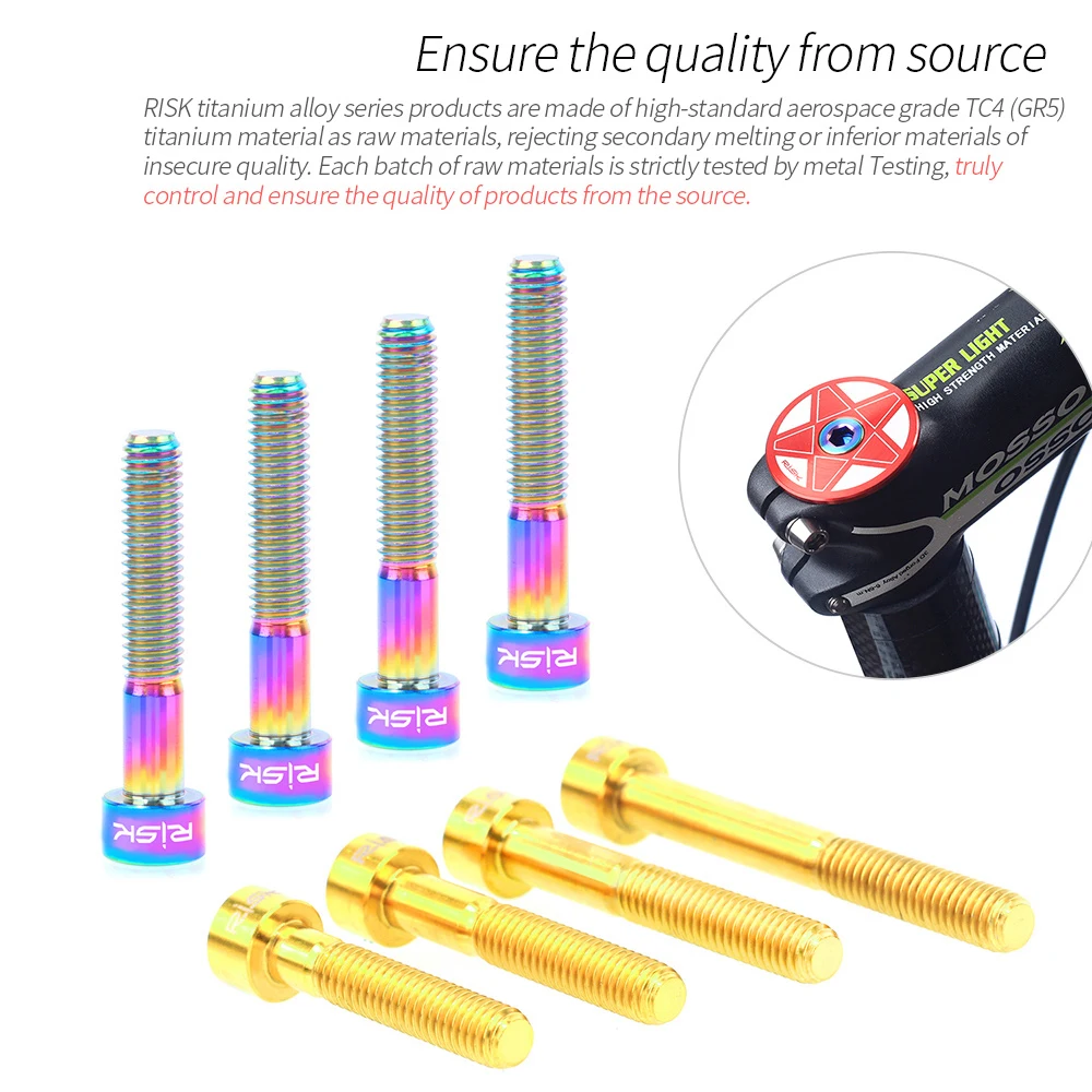 RISK MTB Road Bike Bicycle Headset Stem Cap Fixing Bolt Countersunk Screw For Star Nut Titanium Alloy M6x30/40/50mm