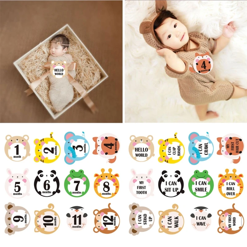 12 Pcs/Set Months Cards Skills Cards Memorial Stickers Newborn Photography Props  baby