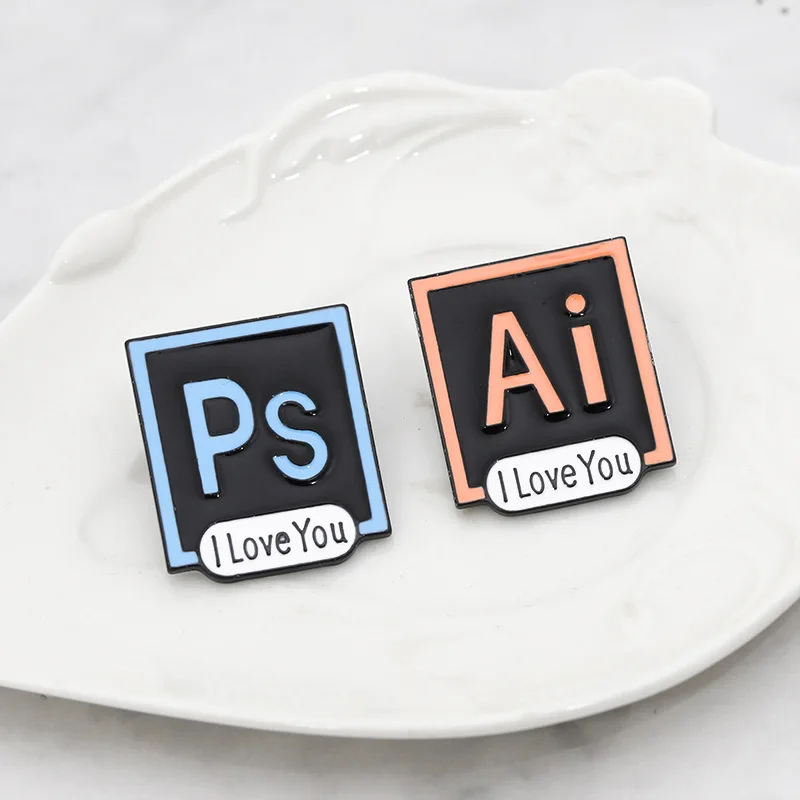 Творческий мультфильм PS AI металлическая брошь с эмалью I love you Photoshop Illustrator Badg значки ювелирные изделия брошь с логотипом джинсовая одежда ювелирные изделия