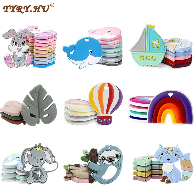 TYRY.HU 1PC New Baby Silicone Teether Beads BPA Free Cartoon Rabbit Sailboat Pacifier Chain DIY Accessories Baby Molar Toys