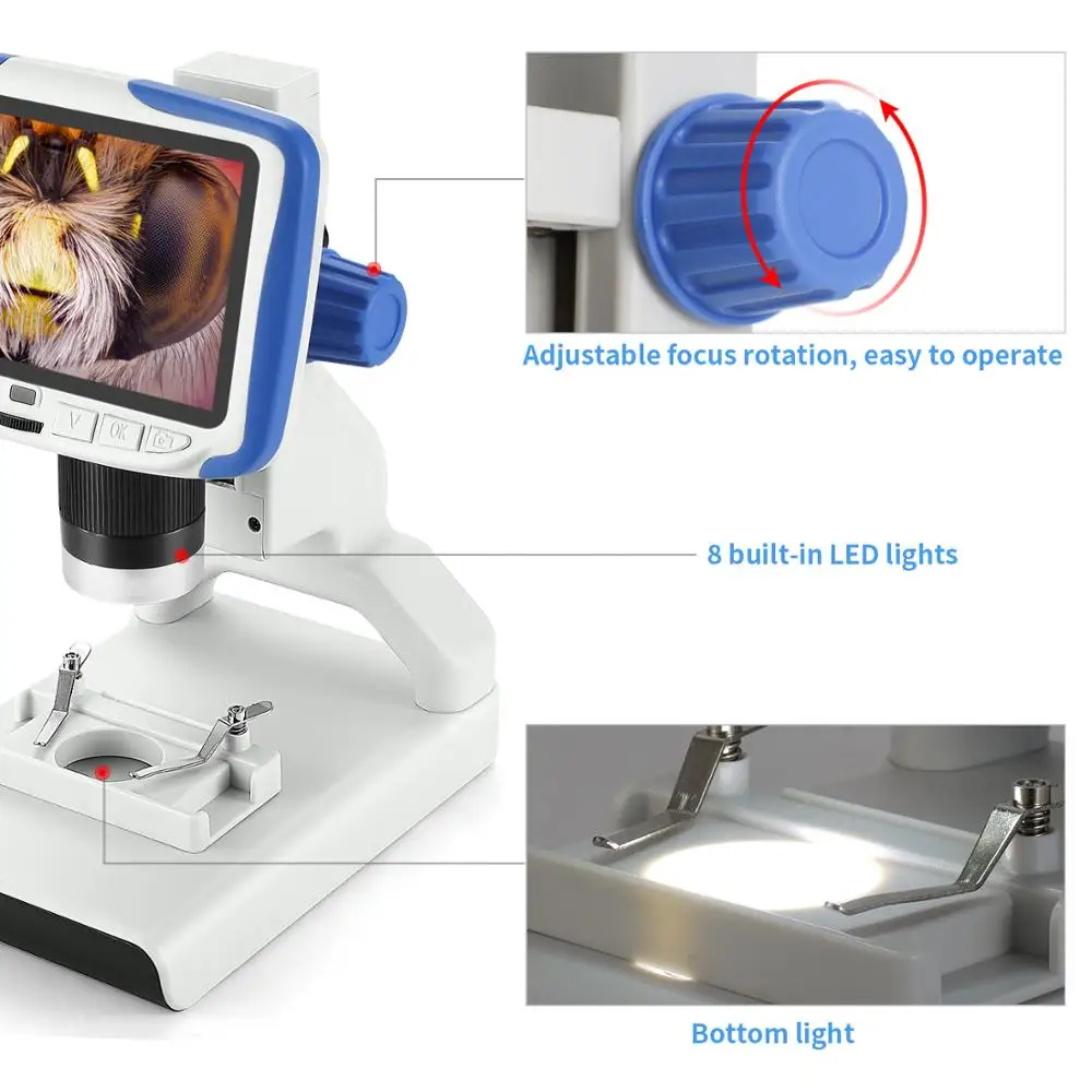 Cyfrowy pulpit Mini mikroskop Andonstar AD205 z 5 Cal ekranem LCD dla studentรณw biologicznych dla dzieci prezent