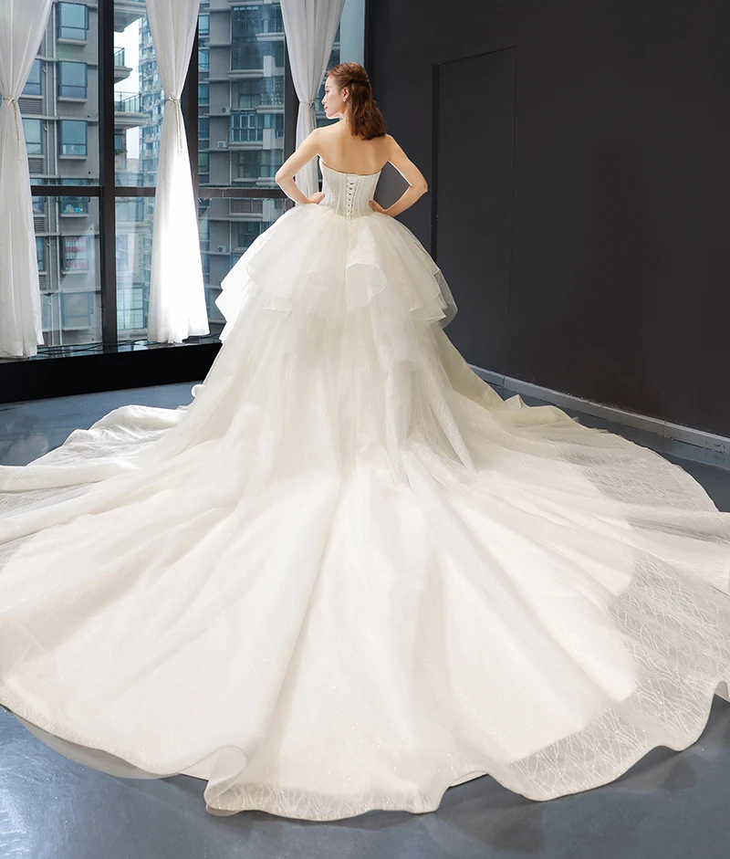 J66852 jancember ball gown  wedding dress strapless new design organza like white bridal dress with train vestido de novia boho