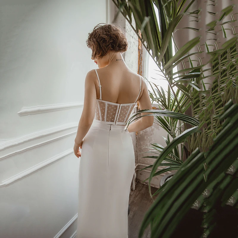 Neueste 2021 Einzigartige Zwei Stück Braut Hochzeit Kleider Sleeveless Schatz mit Spaghetti-trägern Hochzeit Kleider für Braut Kurze