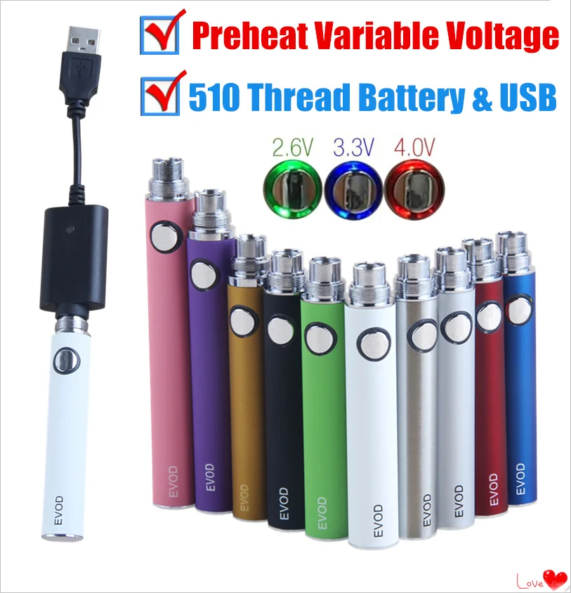 Evod-Batería de voltaje Variable ajustable + cargador USB, cigarrillo electrónico de 510 hilos para CE4, CE5, t3s, atomizadores, Kit de bolígrafo de