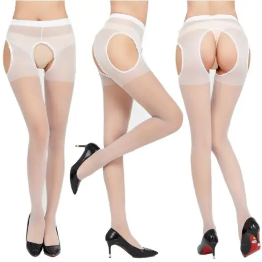 Collants à entrejambe ouvert pour femmes, lingerie blanche, grande taille