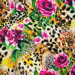 Good Milk Silk Tiger Pattern Cotton/Spandex knit Fabric Yellow Leopard Rose Print 4 Way Stretch  Cloth DIY Sewing Dress/Clothing