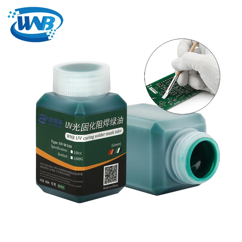 WNB 10ML maschera per saldatura UV a olio verde BGA PCB vernice prevenire l'arco corrosivo pasta per saldatura inchiostri per flusso spazzola in Nylon morbido 9 LED luce