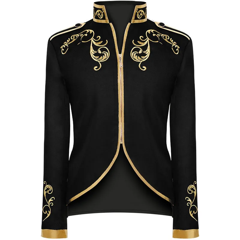 Mens Gold Embroidered Court Prince Stylish Suit Jacket Brand Slim Fit Steampunk Gothic Vintage Uniform Costume Chaquetas Hombre