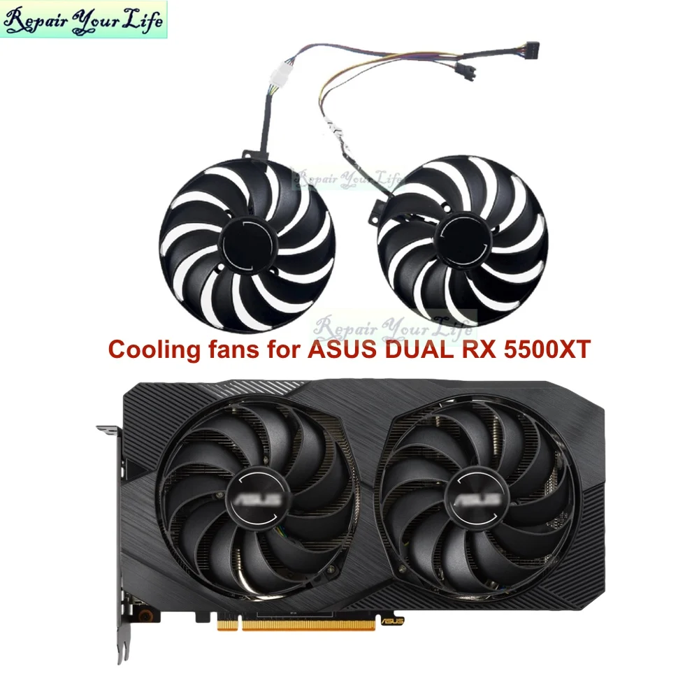 95MM 그래픽 카드 ASUS 듀얼 RX5500XT RX5600 PC GPU T129215SU PLD10010S12HH FDC10U12S9-C DC12V 4Pin 새로운 