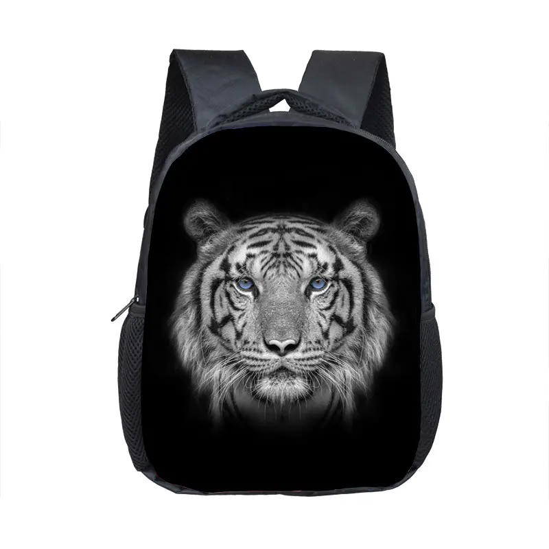 

Black White Wild Animals Print Mini Backpack Wild Tiger Lion Wolf Design School Bag for Boys Orthopedic Backpacks Schoolbag