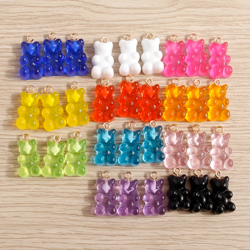 20pcs 11*22mm Cartoon Candy Colors Resin Bear Charms for Jewelry Making Cute Earrings Necklaces Bracelets DIY Crafts Accessories