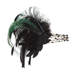 1920s Headpiece Feather Flapper Headband Great Gatsby Headdress Vintage feather+elastic band knitting Warmer Wrap Headwear