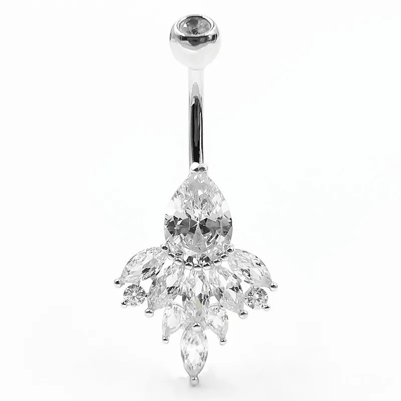 925 sterling silver Belly Bar Ring  peafowl Cubic Zirconia Clear Belly Button Ring