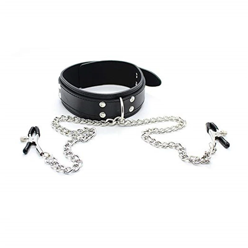 BDSM Leather Choker Collar With Nipple Breast Clamp Clip Chain Couple SM Sex Toys For Woman Sex Tools Couples Erotic Adult Games