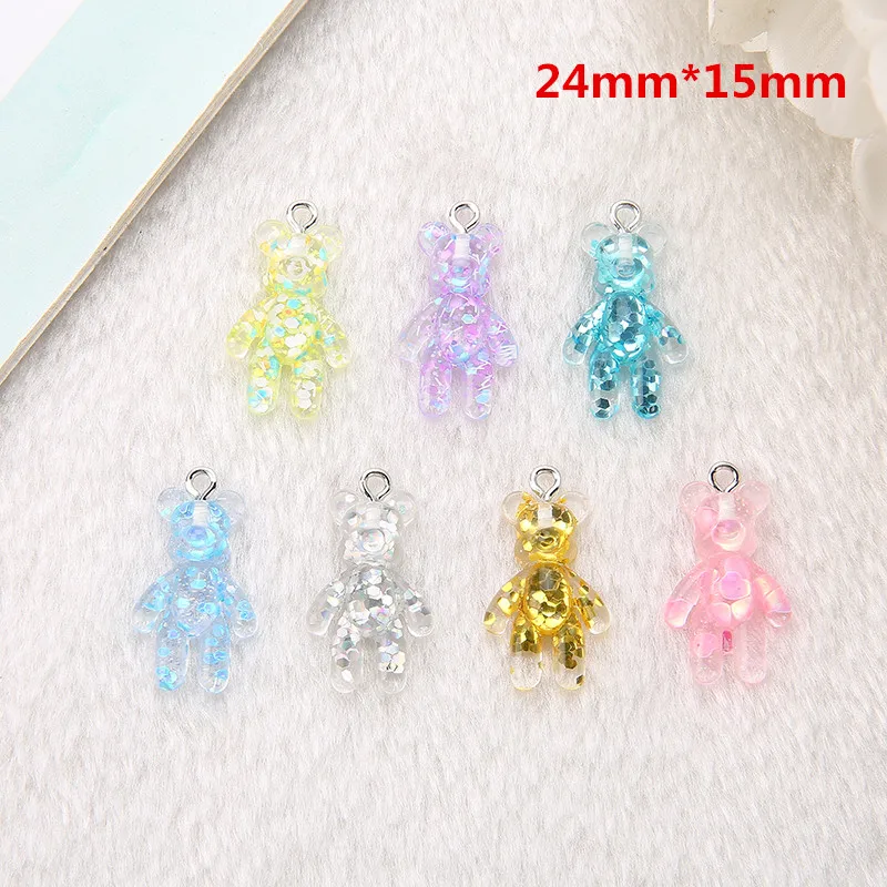 20Pcs 15*24MM  Mini Violent Bear  Charms Glitter Flatback Resin Craft Jewlery Findings For  Necklace Pendant Keychain Diy Making