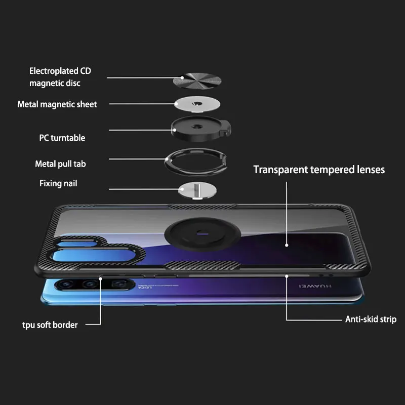 Transparent Bracket Case For Huawei P30 Magnetic Holder Protective Case For Huawei P20pro New Back Cover For Huawei P30 lite