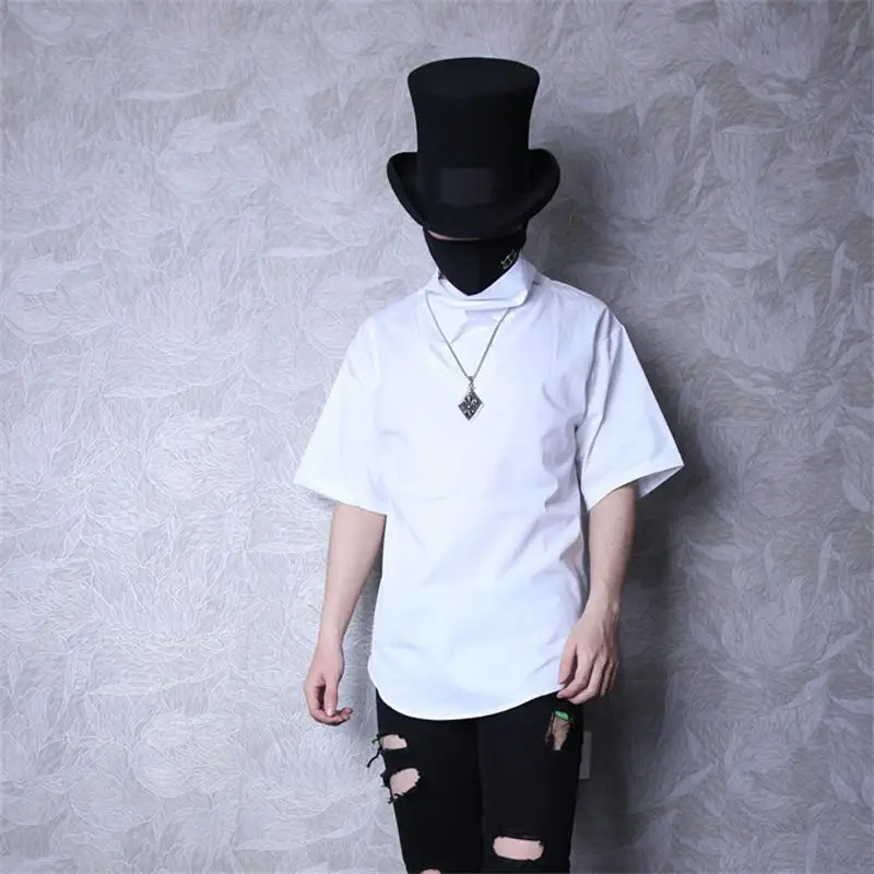 

Men's Short Sleeve T Shirt Summer New Solid Color High Collar Personality Fashion Punk Design Harajuku Style T Shirt